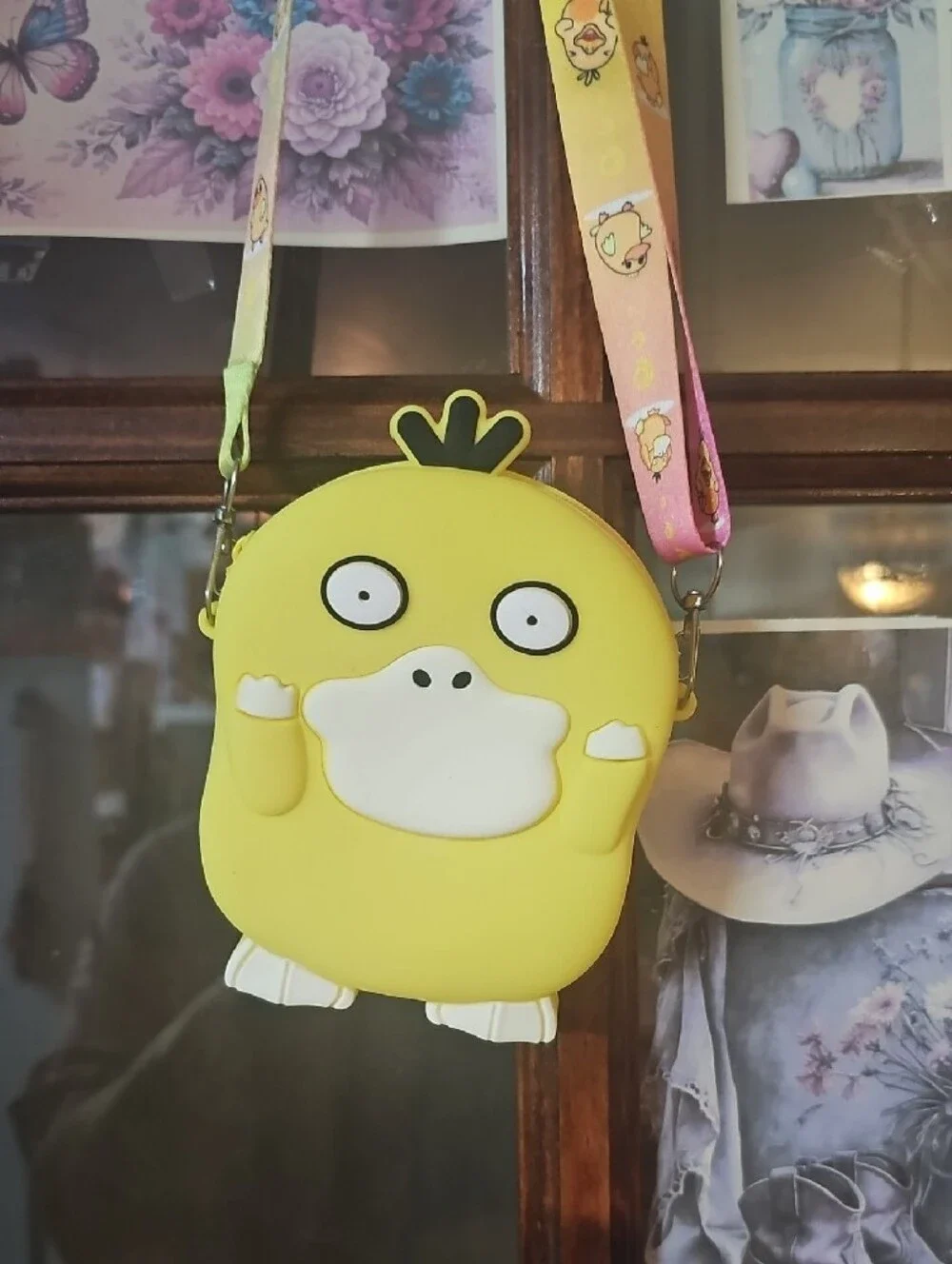Cute Yellow Psyduck-Inspired Kids Crossbody Bag with Cartoon Strap